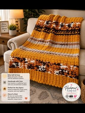Handmade Chunky Knit Blanket 🍁Autumn Gold🍂